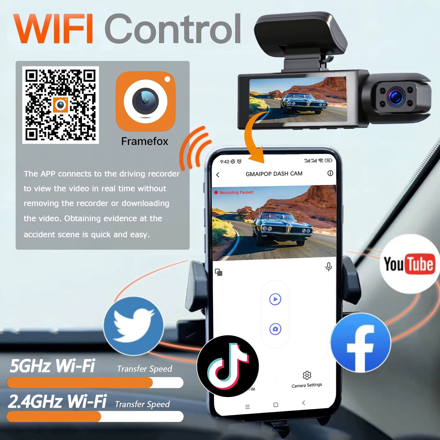 1080P WiFi Dual Camera Dash Cam – Front